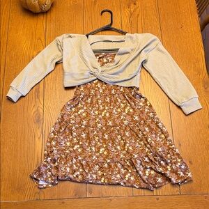 Charming Floral Brown and Cream Kids Dress